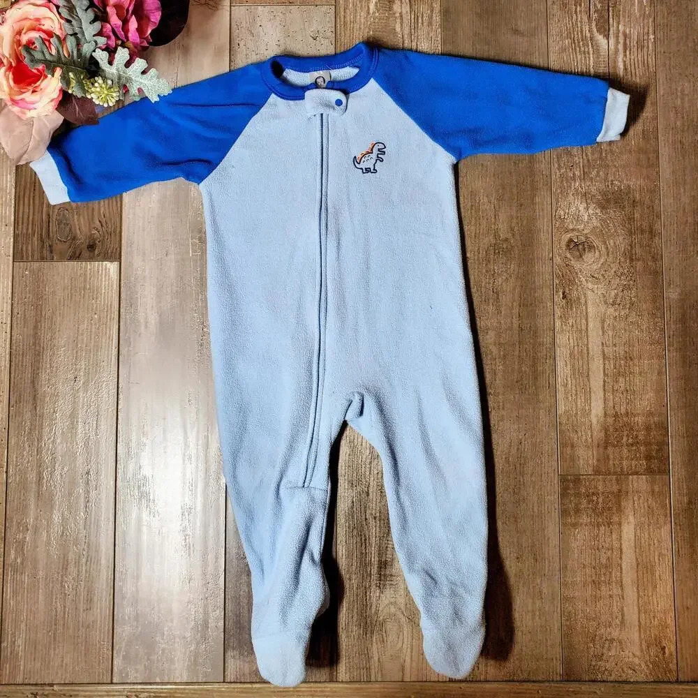 Gerber Size 18M Blue Fleece Dino Footed Sleeper EUC